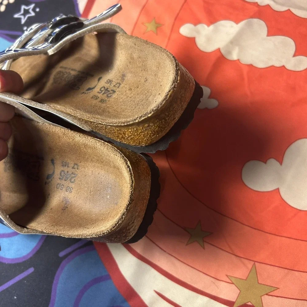 Birkis by Birkenstock Salina Blue White Floral Sandals Womens 7.5 EU 38 Comfort